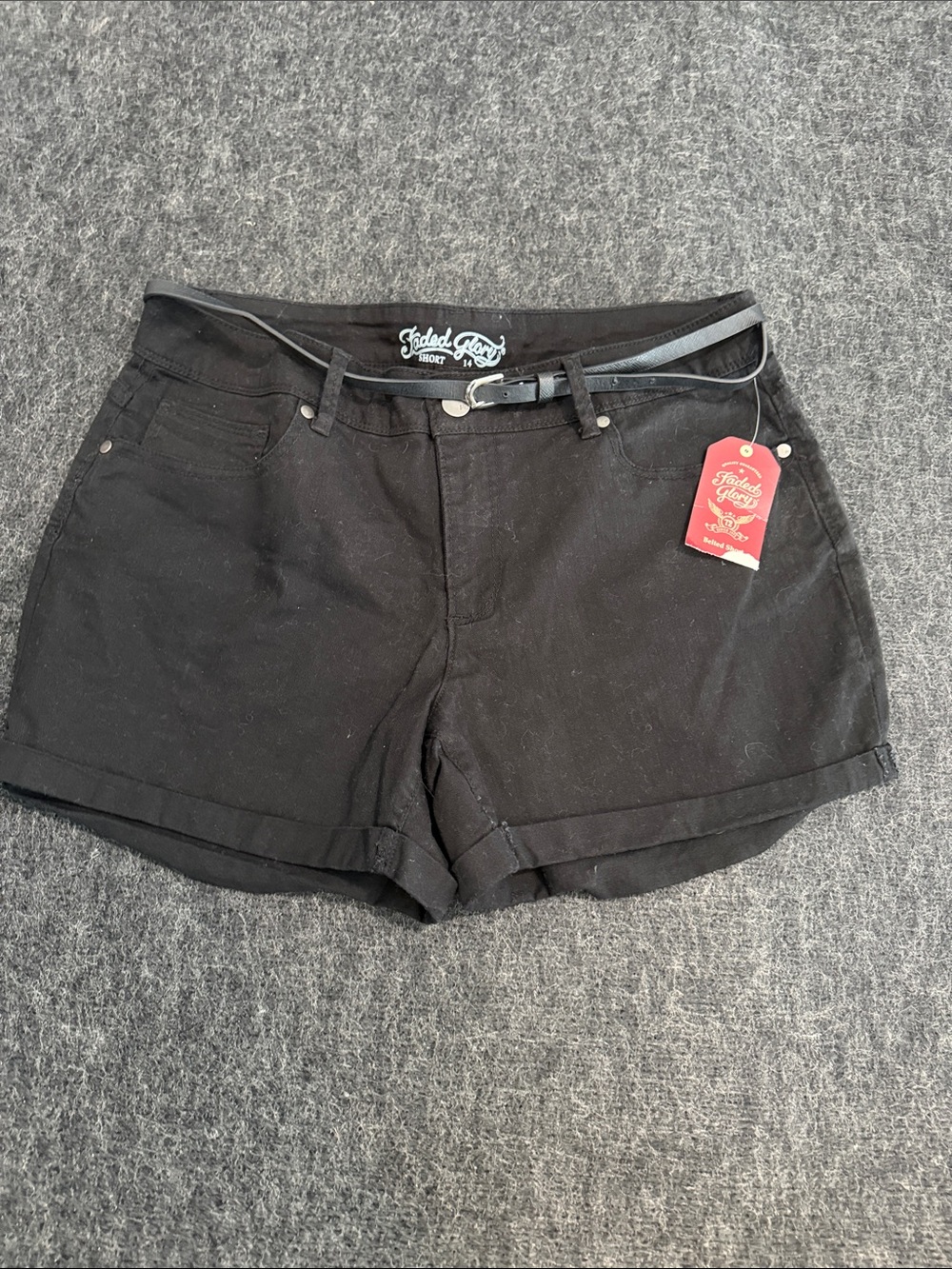 Faded Glory Black Casual Jean Shorts with Slim Belt